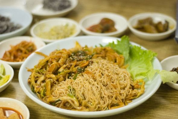 Cuttlefish and noodles at Traditional Korean Restaurant